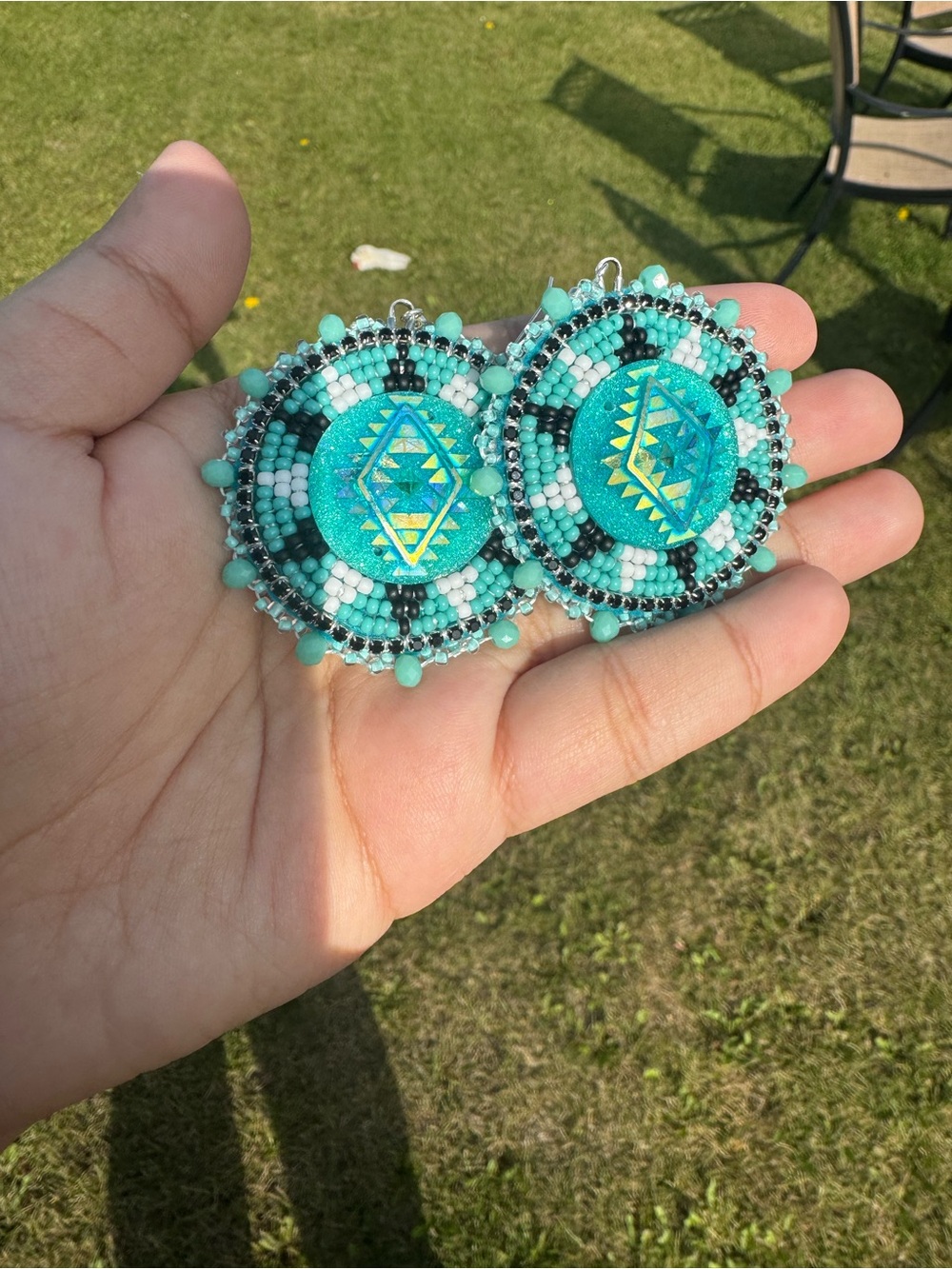 Turquoise Beaded Round Earrings
